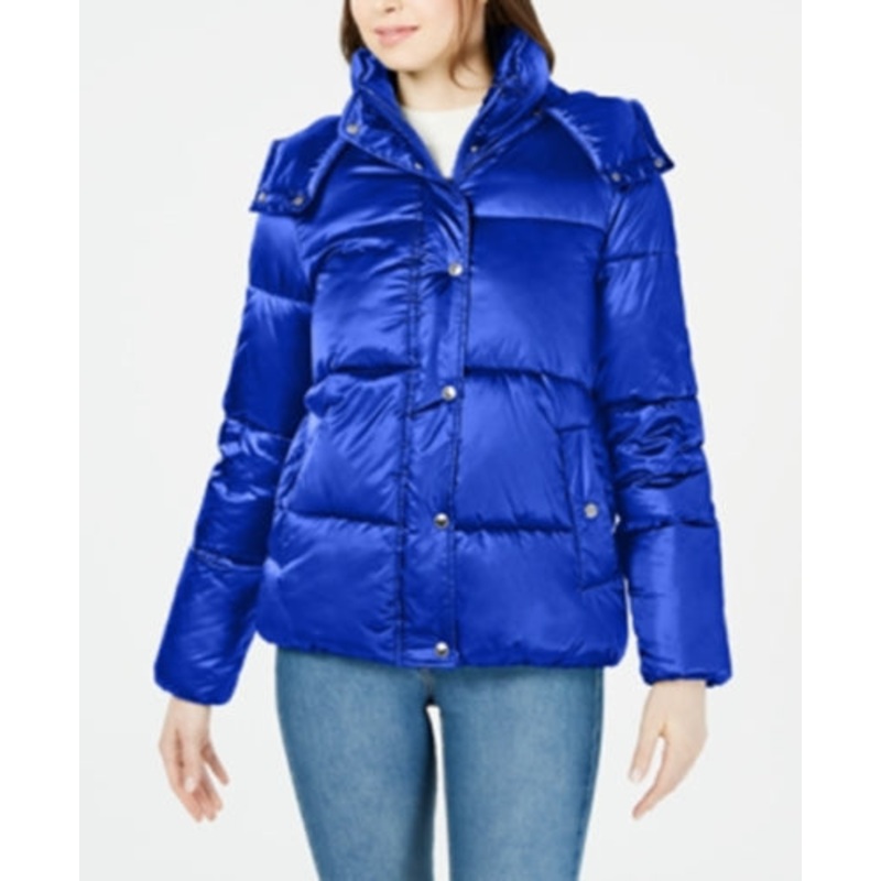 TOMMY HILFIGER Womens Hooded Puffer Coat Blue Small