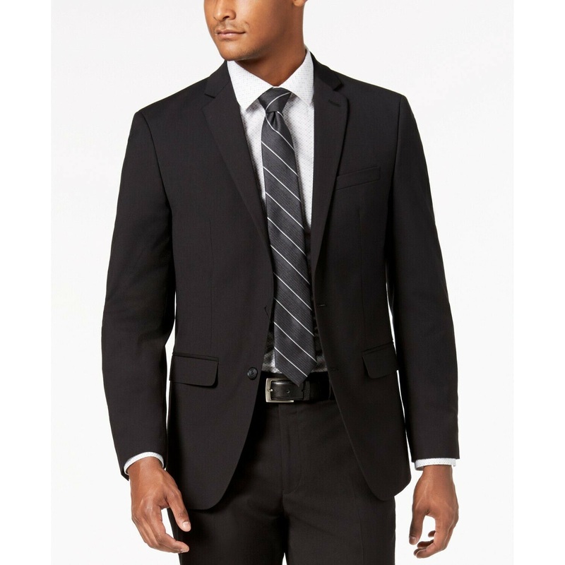 Van Heusen Flex Men's Slim-Fit Suit Solid Black 40R / 33 x 32 Flat Front Pant