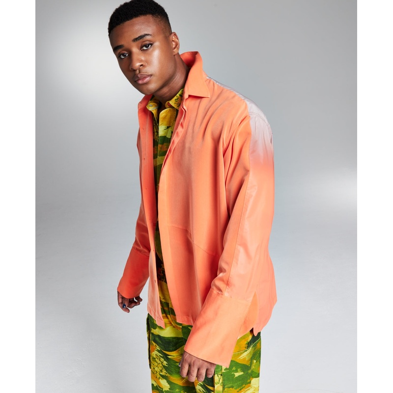 And Now This Jerome Lamaar Men's Reflective Button Down Shirt Orange Small