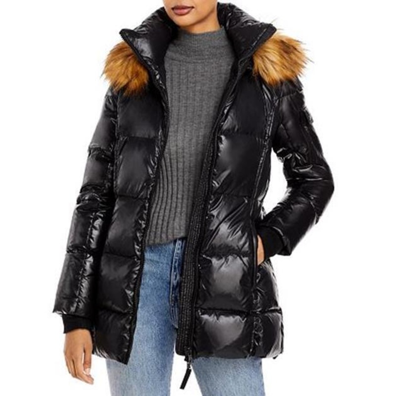 Aqua Luxe Womens Gramercy Faux Fur Hooded DOWN Puffer Jacket Small Black