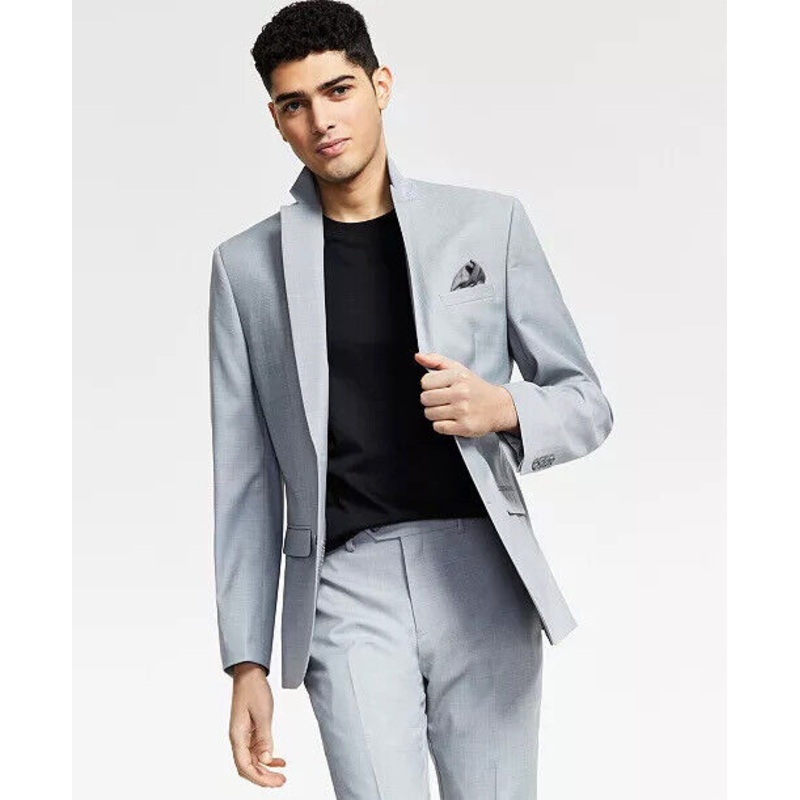 BAR III Men's Suit Jacket Light Grey 40S Slim-Fit Sharkskin 2 Button