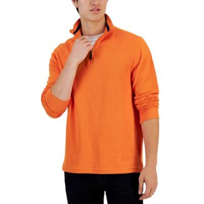 Club Room Men's 1/4 Zip Mock Neck Sweater Orange Small