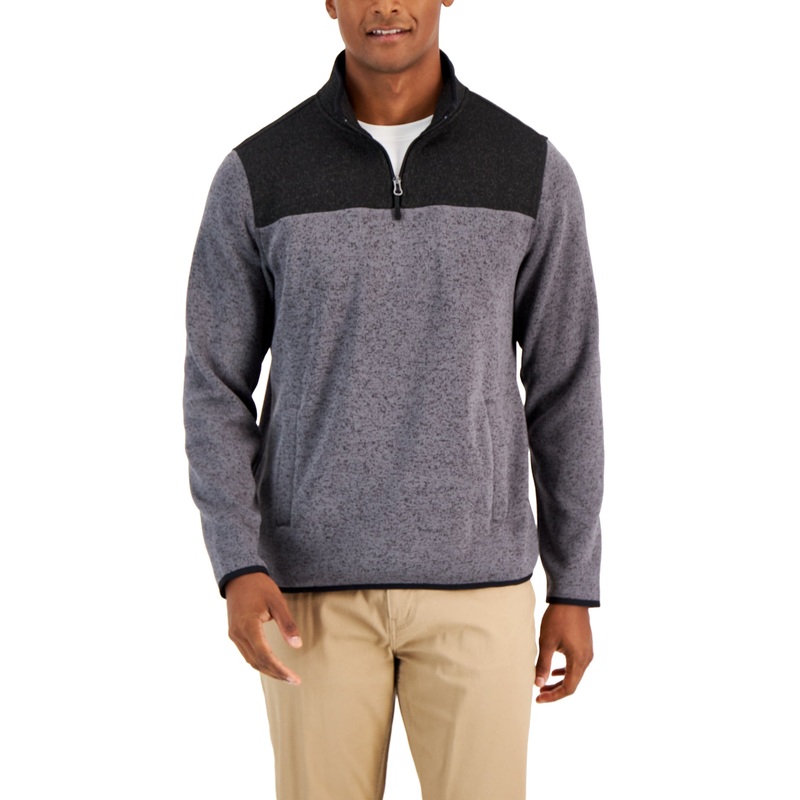 Club Room Men's Colorblocked Quarter zip Sweater  Deep Black Small