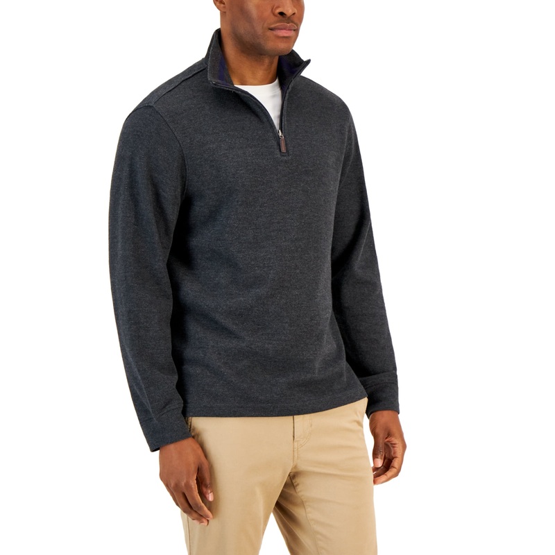 Club Room Men's Dark Grey Quarter Zip Sweater Large Cotton