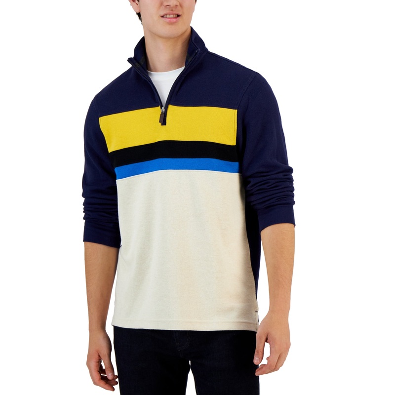 Club Room Men's Quarter Zip Mock Neck Pullover Sweater Navy Blue XXL
