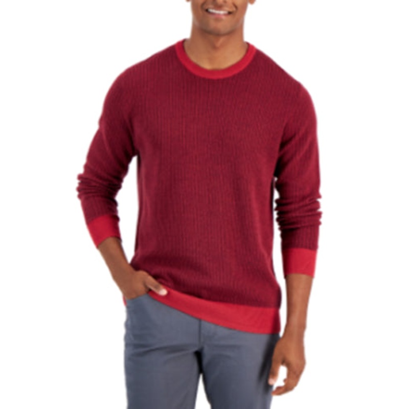 Club Room Men's Two-Tone Crewneck Sweater Karanda Red Medium