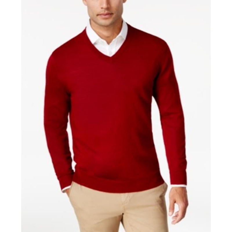 Club Room Mens Regular-Fit Solid V-Neck Sweater Cherry Red Large