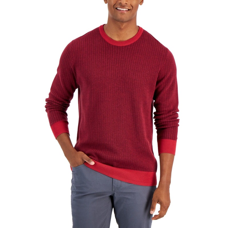 Club Room Mens Two Tone Crewneck Sweater Karanda Red Small Crewneck