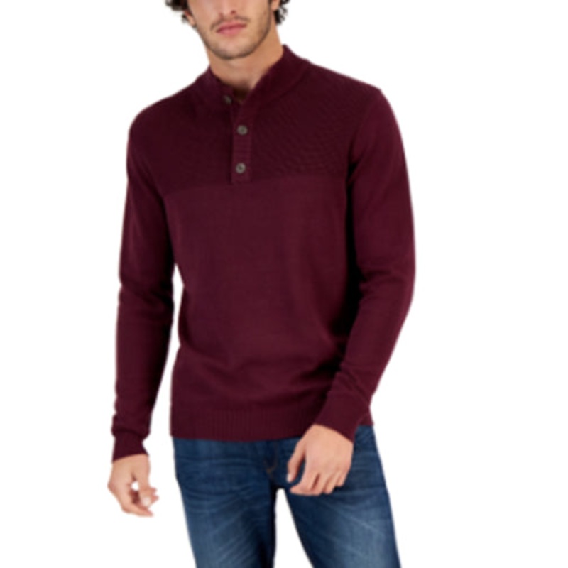 Club Room Mens Waffle Sweater Red Plum Medium