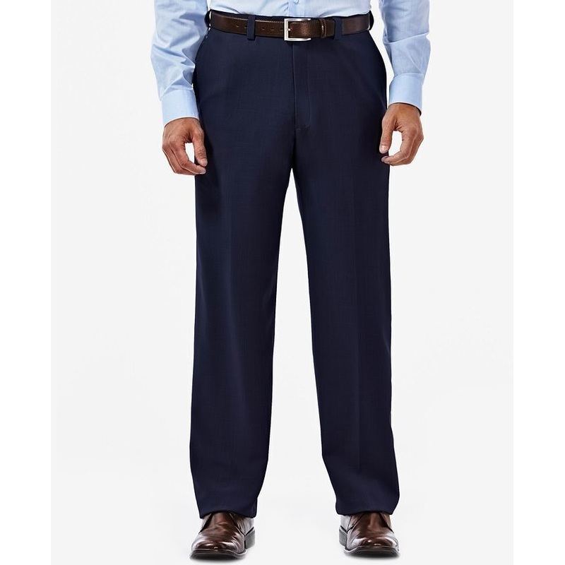 Haggar Men's Repreve Stria Expandable Waist Flat Dress Pants 38 x 34 Dark Blue