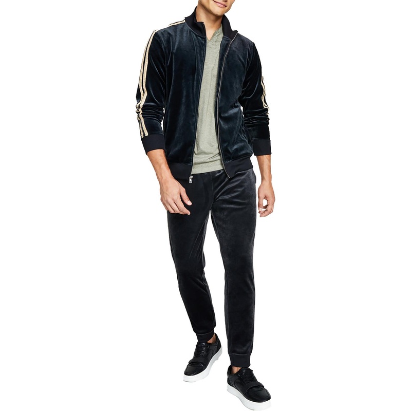 INC International Concepts Men's Regular Fit Velour Track Jacket Black XS