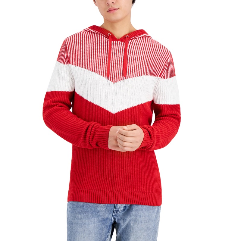 INC International Concepts Mens Colorblocked Hoodie Sweater Cotton Red Large
