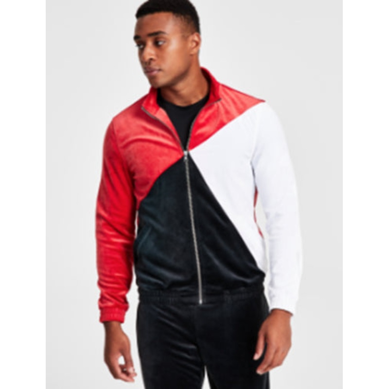 INC International Concepts Regular Fit Velour Track Jacket Ruby Red XS