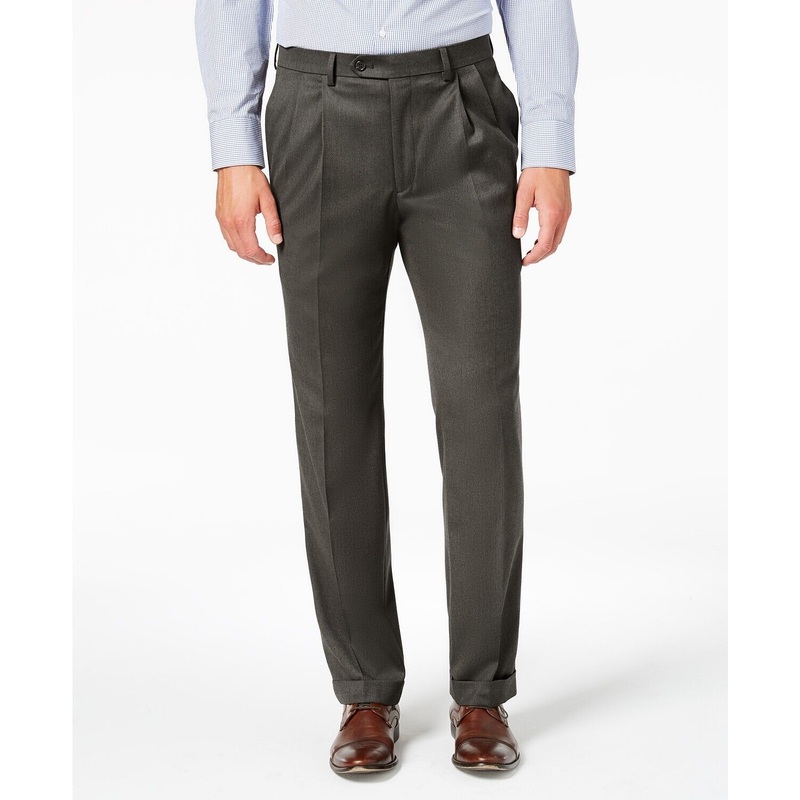 Lauren Ralph Lauren Classic Fit Micro Twill Pleated Dress Pants 32 x 32 Grey