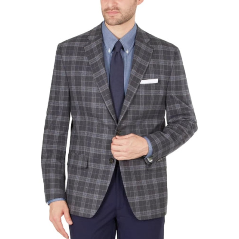 Lauren Ralph Lauren Mens Classic-Fit Windowpane Sport Coat 36R Grey Plaid