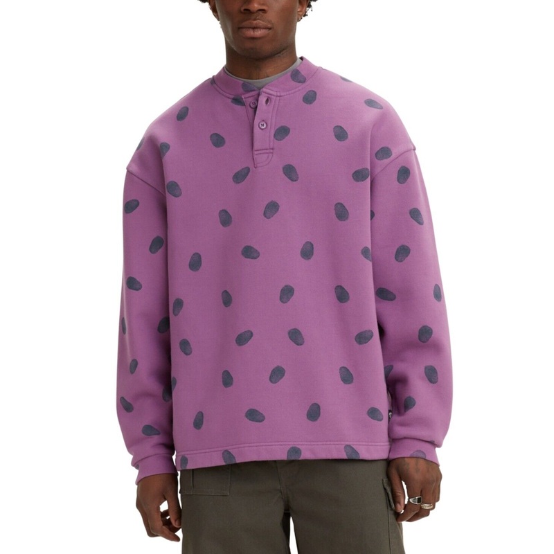 Levi's Men's Skate Relaxed-Fit Fingerprint Henley Sweatshirt Large Purple