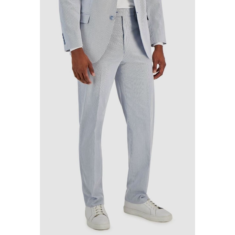 Nautica Men's Suit Pants Seersucker Blue 36 x 32 Modern-Fit Stretch Flat Pant