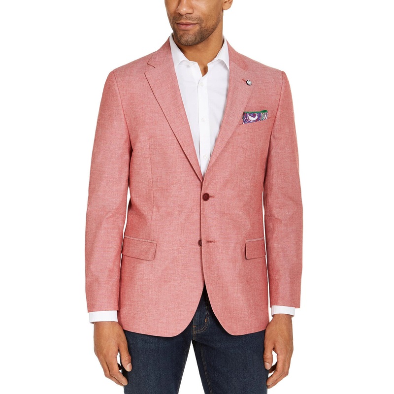 Nautica Mens Chambray Sport Coat Red 40R Modern-Fit Stretch