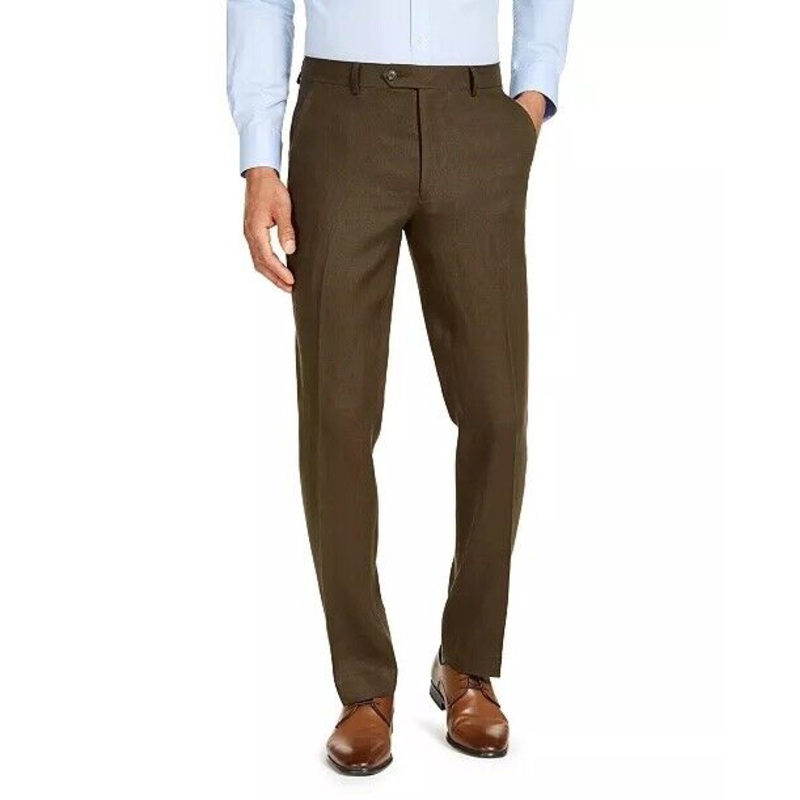 TOMMY HILFIGER Men's Modern Fit Linen Suit Dress Pants 32 x 32 Olive Green