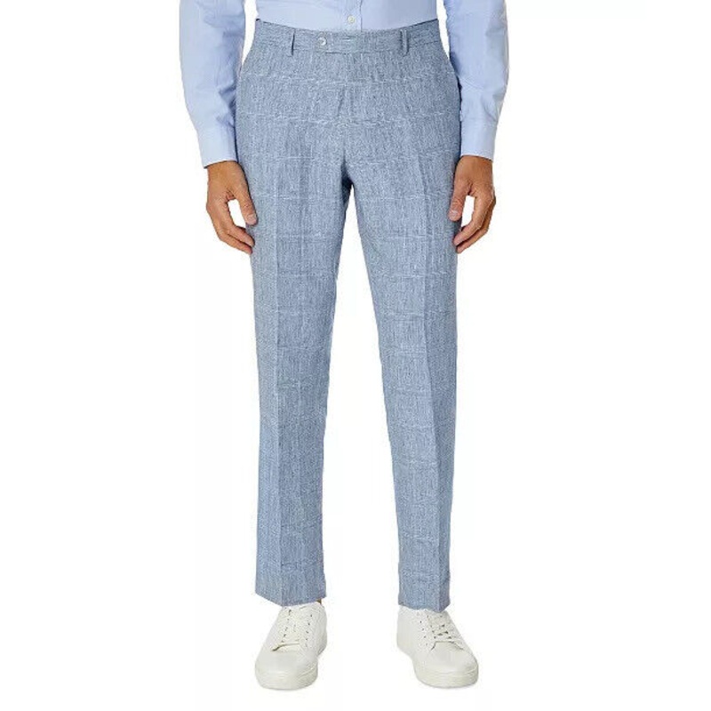 TOMMY HILFIGER Men's Modern Flex Stretch Plaid Linen Dress Pants Blue 40 X 32