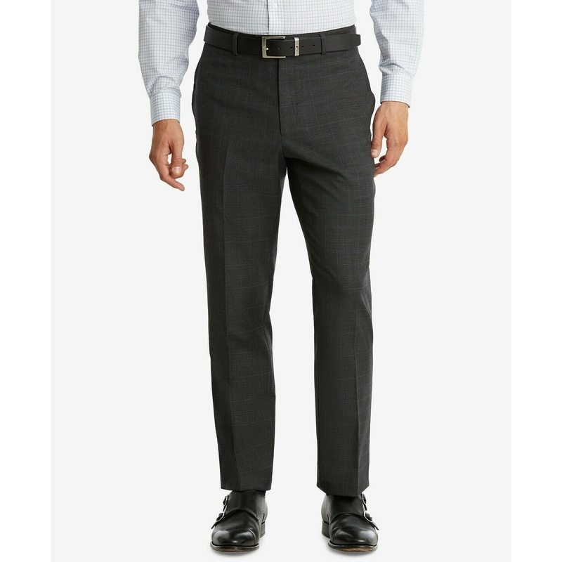 Tommy Hilfiger Mens Modern-Fit Performance Plaid Dress Pants 40 x 32 Grey