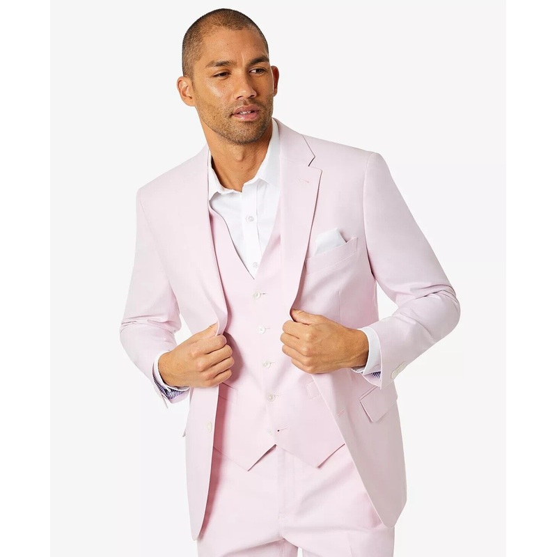 Tommy Hilfiger Mens Suit Jacket Light Pink 42S Modern-Fit Flex Stretch Chambray