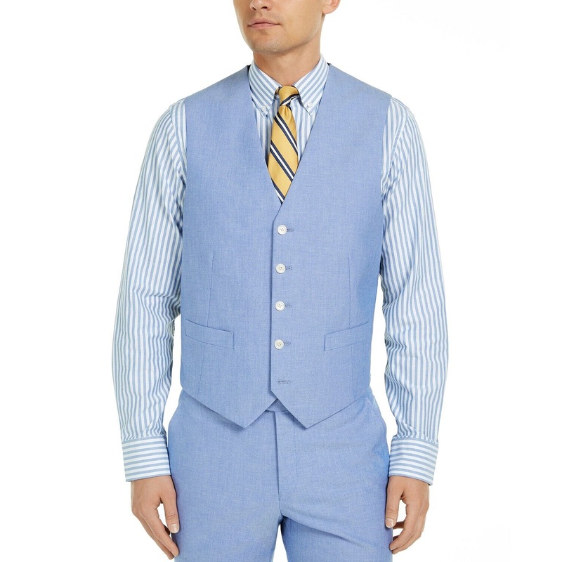 Tommy Hilfiger Modern-Fit TH Flex Stretch Blue Chambray Suit Vest Small