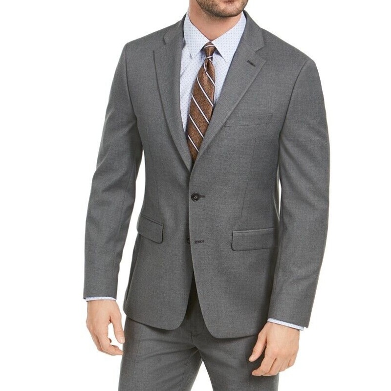 Van Heusen Men's Suit 46R / 39 x 32 Slim-Fit Mid Gray Sharkskin Flat Pant