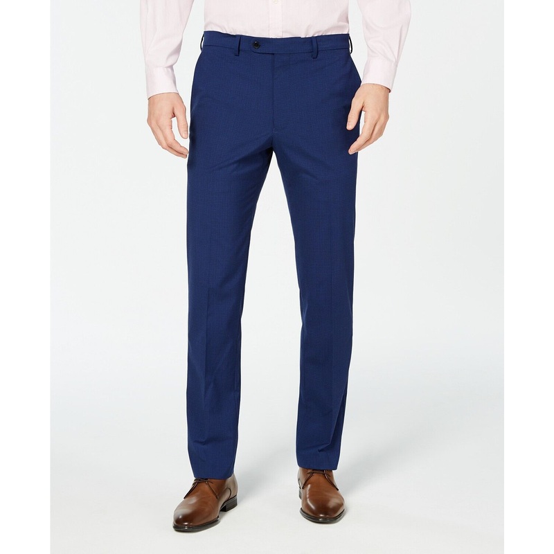 Vince Camuto Slim-Fit Wrinkle-Resistant Blue Check Dress Pants 30 x 30
