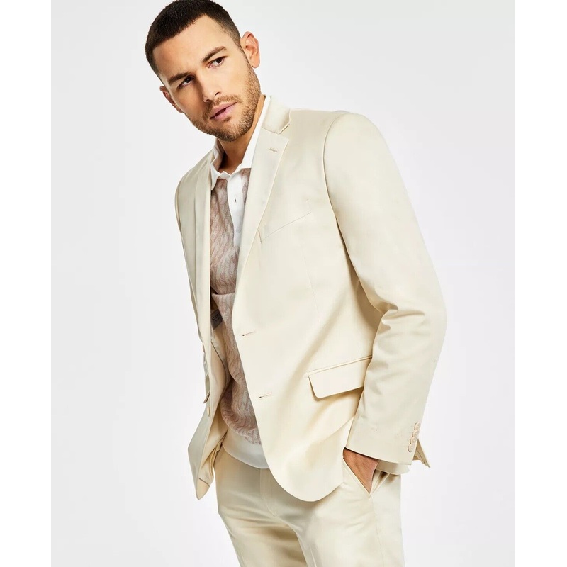 Alfani Men's Slim-Fit Solid Cream Cotton Suit Jacket Cream 44S