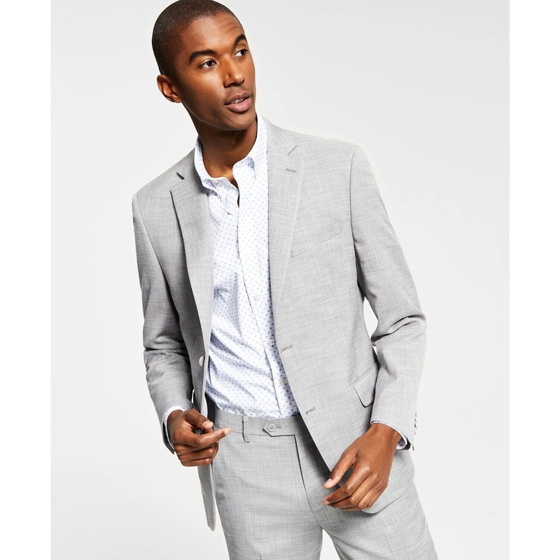 Alfani Men's Slim-Fit Solid Knit Suit Jacket 42L Light Grey Sport Coat