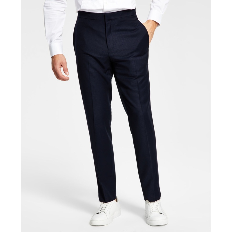 Alfani Men's Slim Fit Tuxedo Pants Navy Blue Diamond Grid Pattern 30 x 32