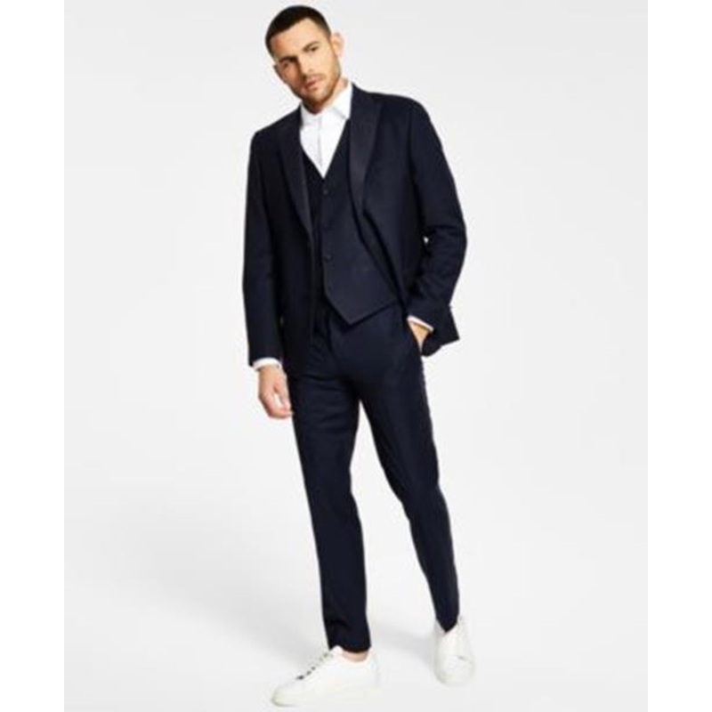Alfani Mens Slim Fit Diamond Grid Tuxedo Suit Jacket Navy 42L