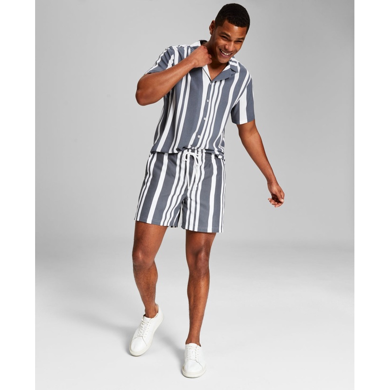 And Now This Men's Regular Fit Stripe 6" Drawstring Shorts Coal Combo 2XL