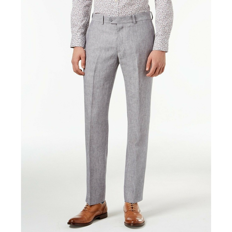 Bar III Light Gray Chambray LINEN Slim-Fit Dress Pants 30 x 32
