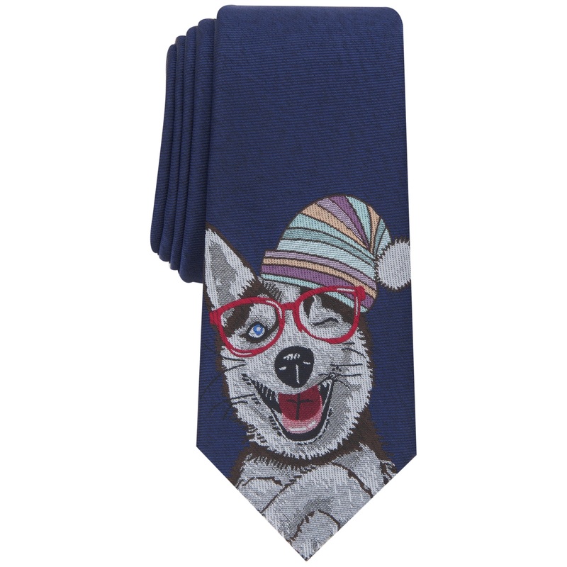 Bar III Men's Happy Holidays Skinny Pup Necktie Navy OS OS
