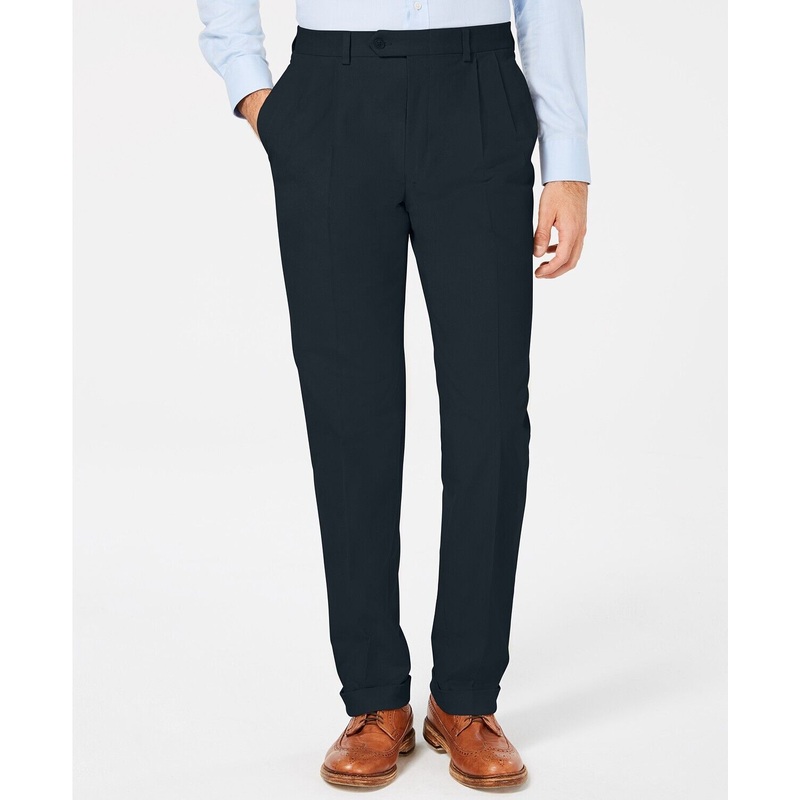 Lauren Ralph Lauren Regular Fit Corduroy Pleated Dress Pants 42 x 30 Navy Blue