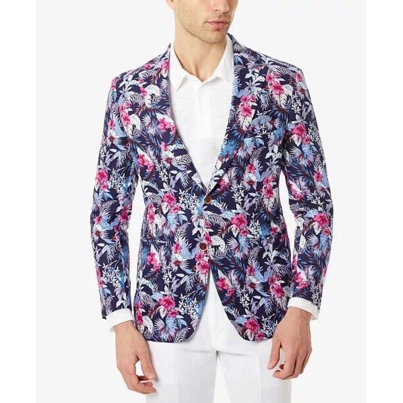 Tallia Men's Slim-Fit Magenta & Blue Floral Blazer 36S Sport Coat Linen
