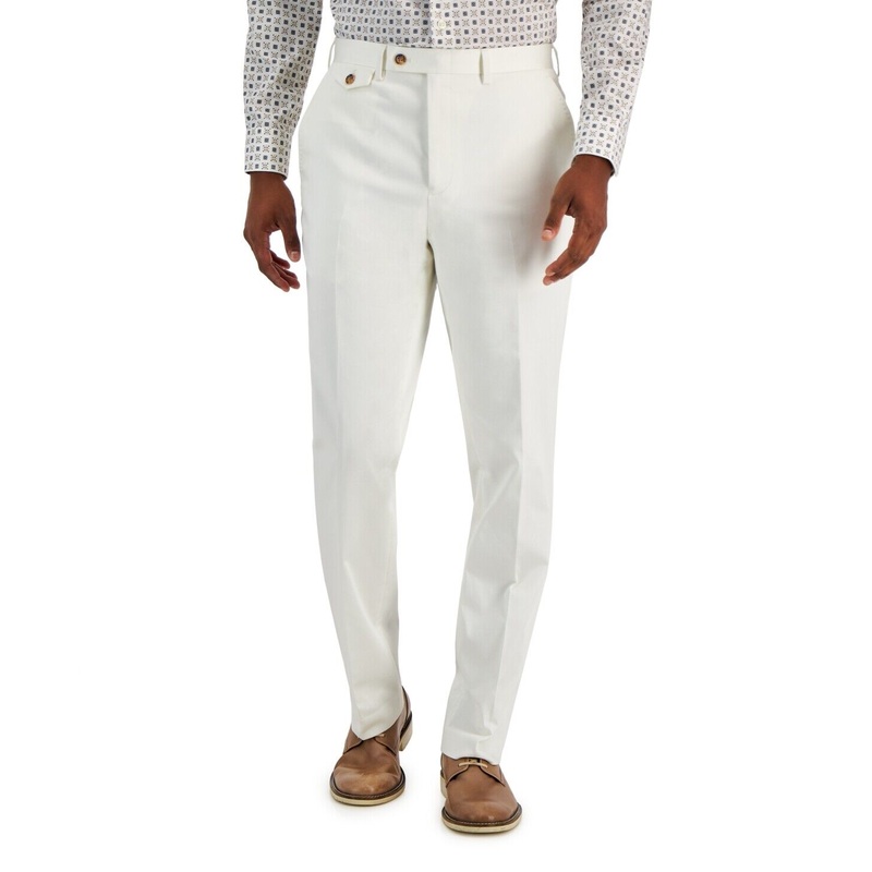 Tayion Collection Men's Classic-Fit Solid Suit Dress Pants White 40 x 30
