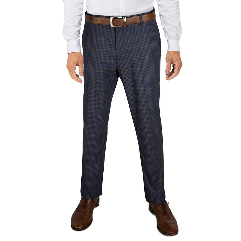 Tommy Hilfiger Men's Modern-Fit Stretch Check Dress Pants 30 x 30 Navy / Brown