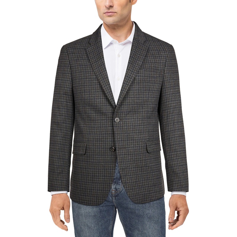 Tommy Hilfiger Modern-Fit Patterned Blazer 41R Sport Coat Blue Brown Grey