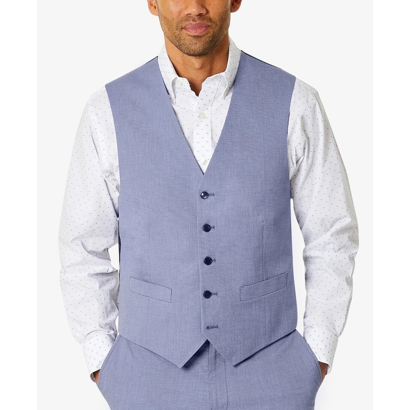 Tommy Hilfiger Modern-Fit TH Flex Chambray Suit Separate Vest Medium Blue