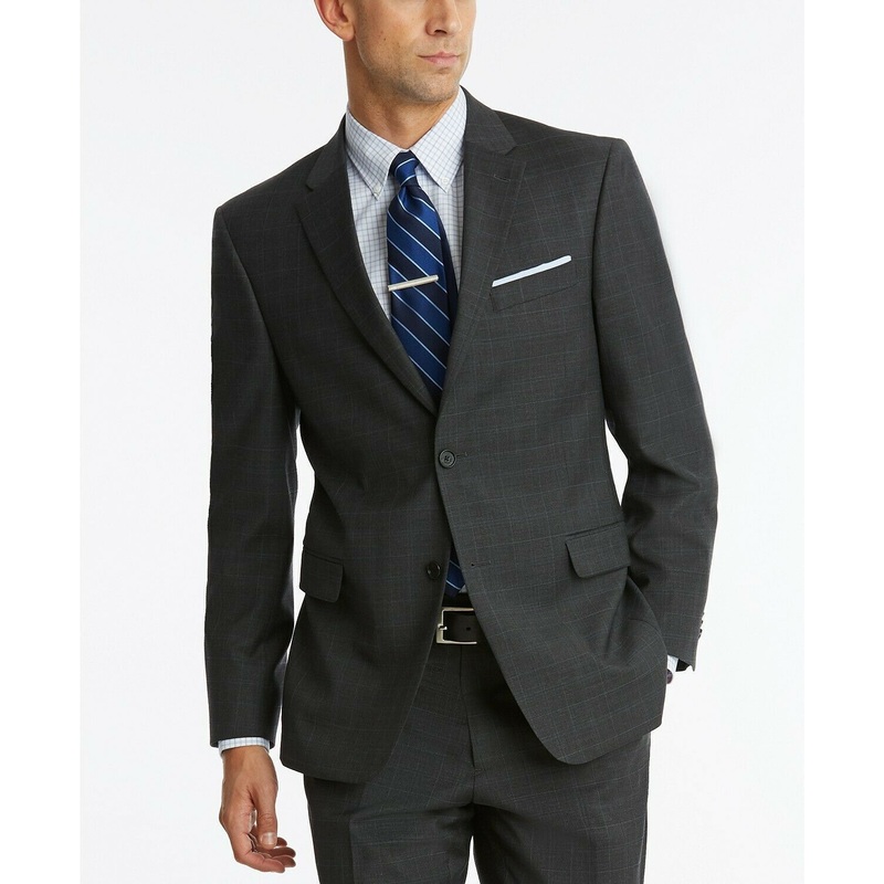 Tommy Hilfiger Modern-Fit TH Flex Performance Plaid Suit Jacket 38L Grey