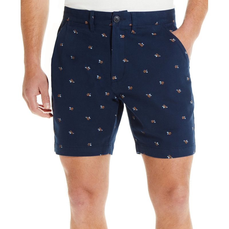 WEATHERPROOF VINTAGE Men's 7" Inseam Stretch Cotton Shorts Blue Hibiscus 40