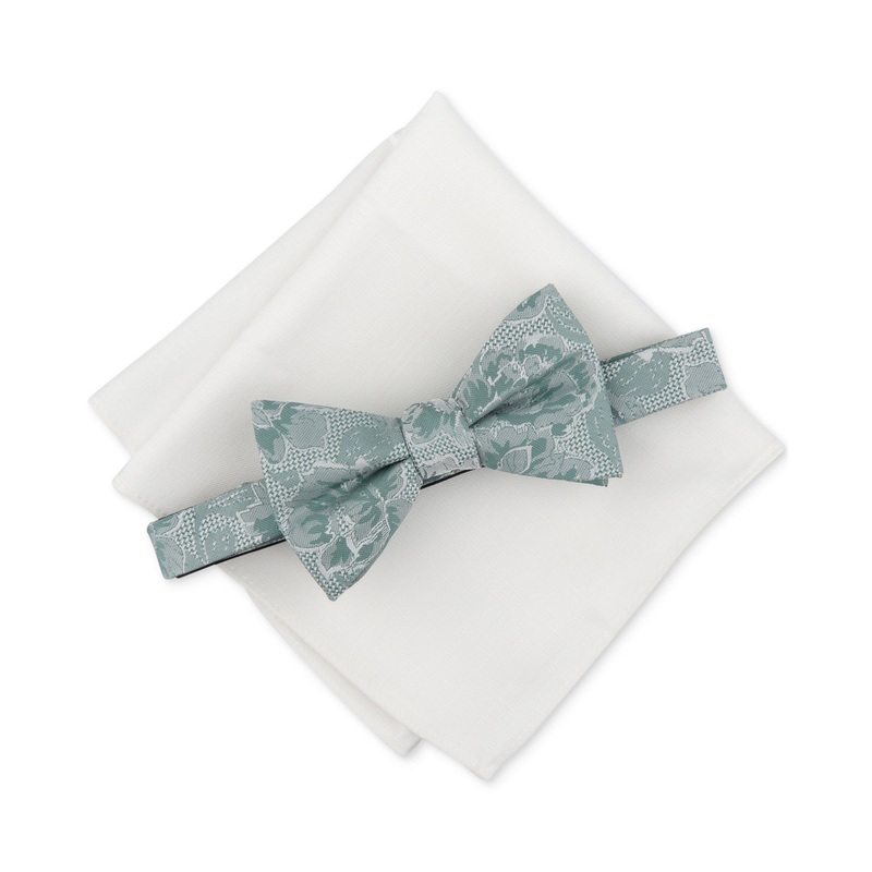 Bar III Men's Green Floral Bow Tie with Pocket Square OS