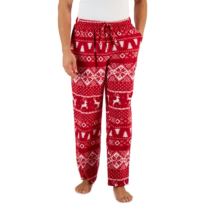 Club Room Men's Fair Isle Fleece Pajama Pants Red Large
