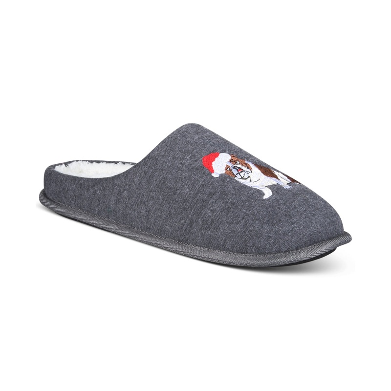 Club Room Men's Jake Christmas Dog Slippers Charcoal Grey Small 6 - 7