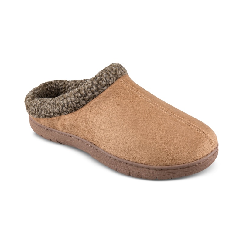 Haggar Men's Fleece-Lined Rolled Collar Slippers Tan Size 8-9 Medium