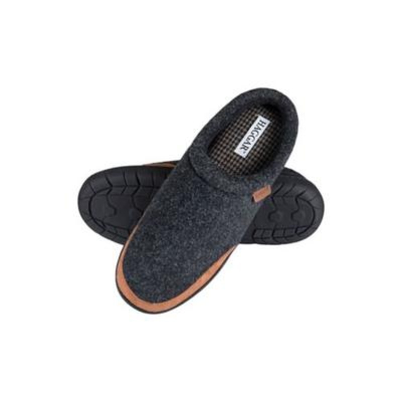HAGGAR Men's Microsuede Trim Bumper Felt Clogs Slippers Charcoal 2XL 13-14