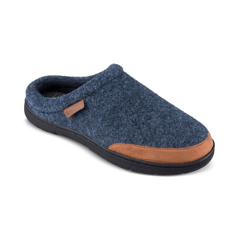 HAGGAR Men's Microsuede Trim Bumper Felt Clogs Slippers Navy XL 11-12